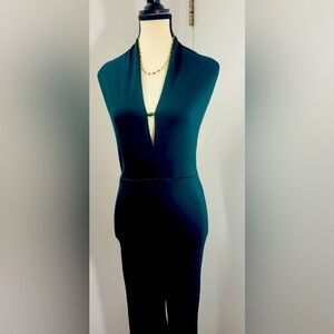 Zara Women's Green Long Sargon Pants Jumpsuit Halter Neck Backless Strapless M